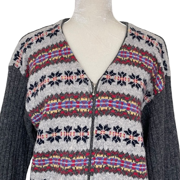 Vintage Northern Reflections Fair Isle Wool Full Zip Cardigan Women’s Size L - Picture 2 of 8